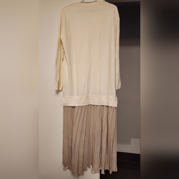 Anthropologie Pleated Twofer Sweater Midi Dress, Cream/Champagne, Size US M - Picture 3 of 11